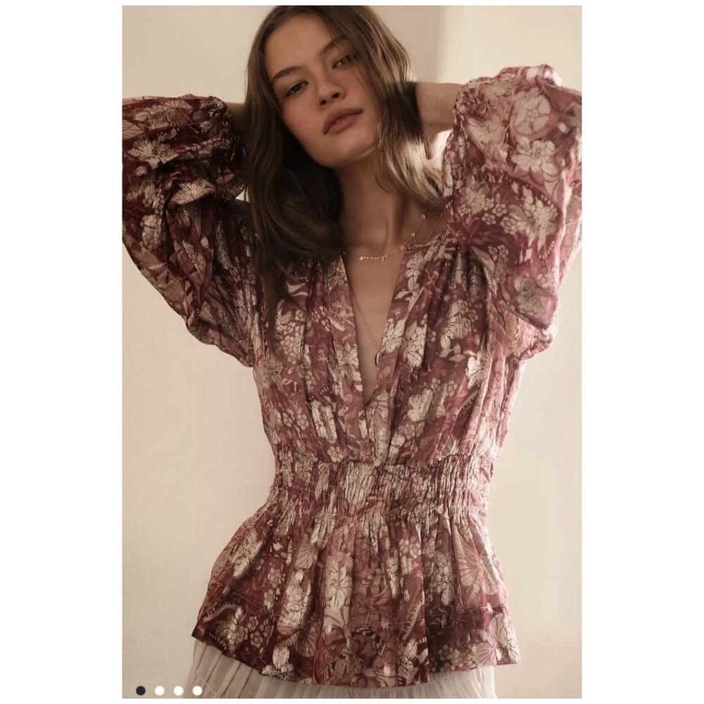 Anthropologie Somerset Floral Chiffon Blouse Floral Women's L Romantic